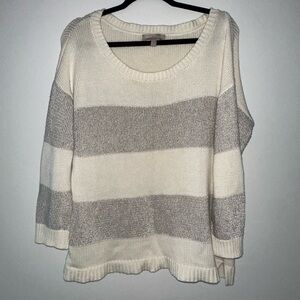 Banana Republic Women's Cream and Silver Metalic Striped Sweater size XL